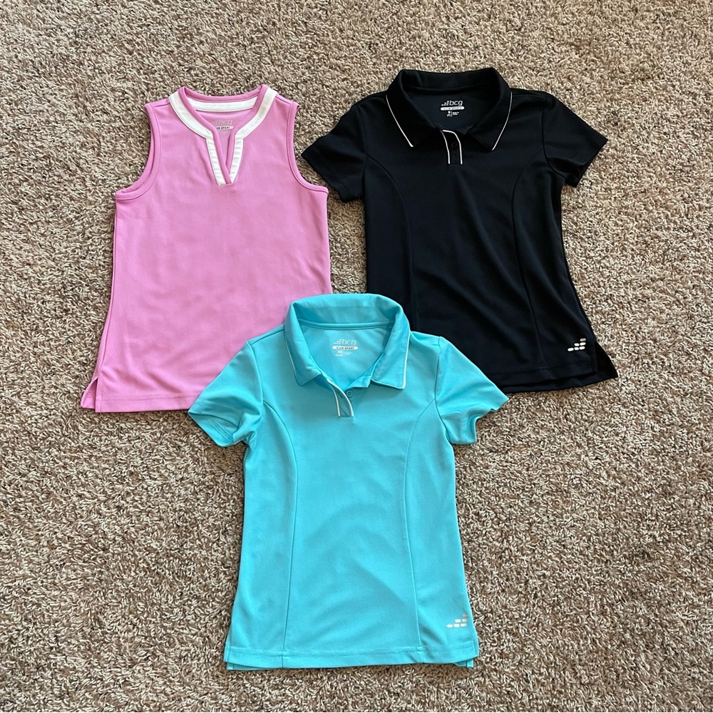 Set of 3 girls golf or tennis shirts, BCG brand XS & S